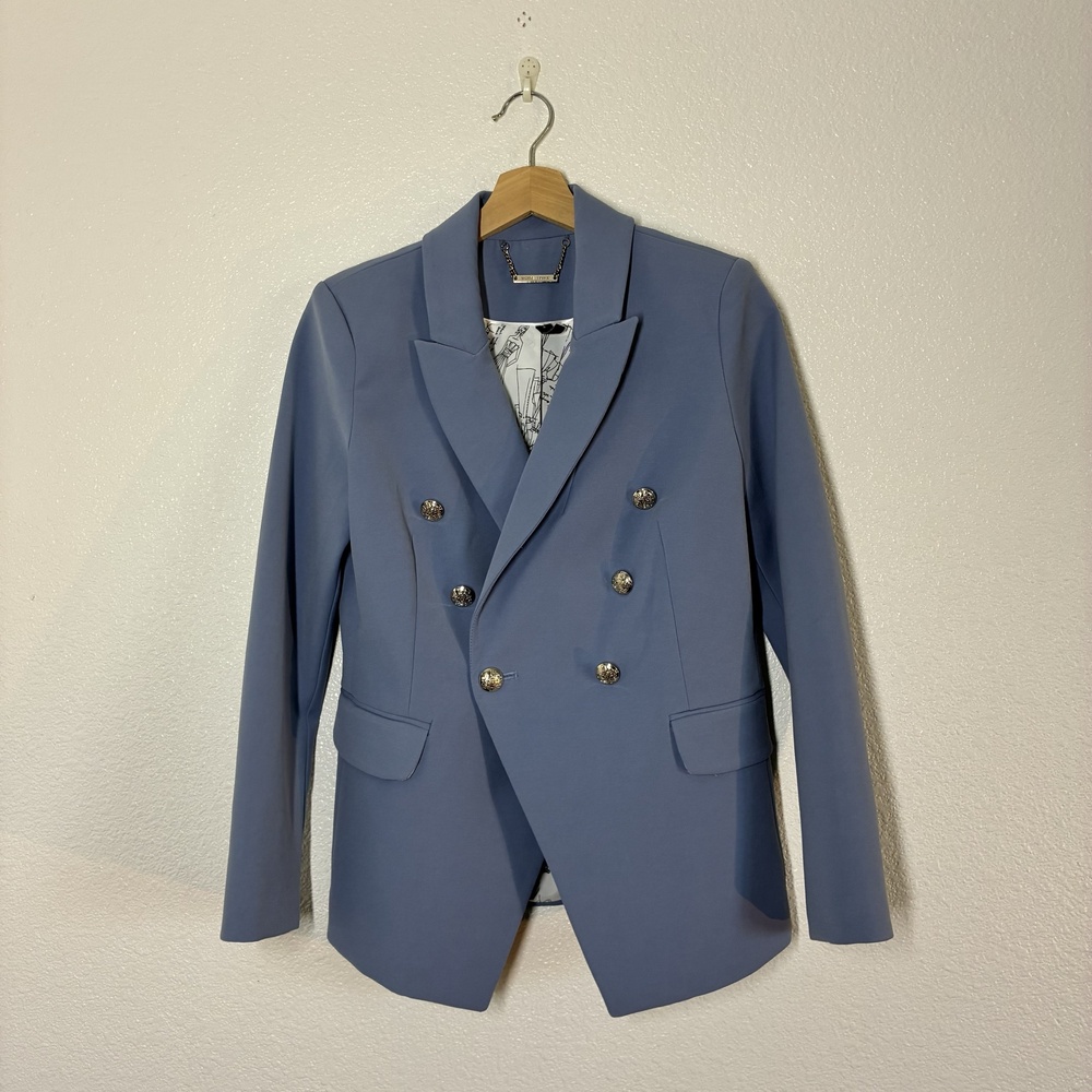 White House Black Market Blazer Womens 4 Blue Studio Double Breasted Stretch